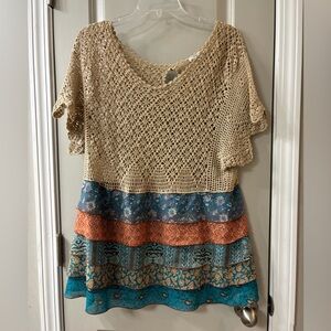 John Mark Tan Crochet and Multicolor Layered Tunic